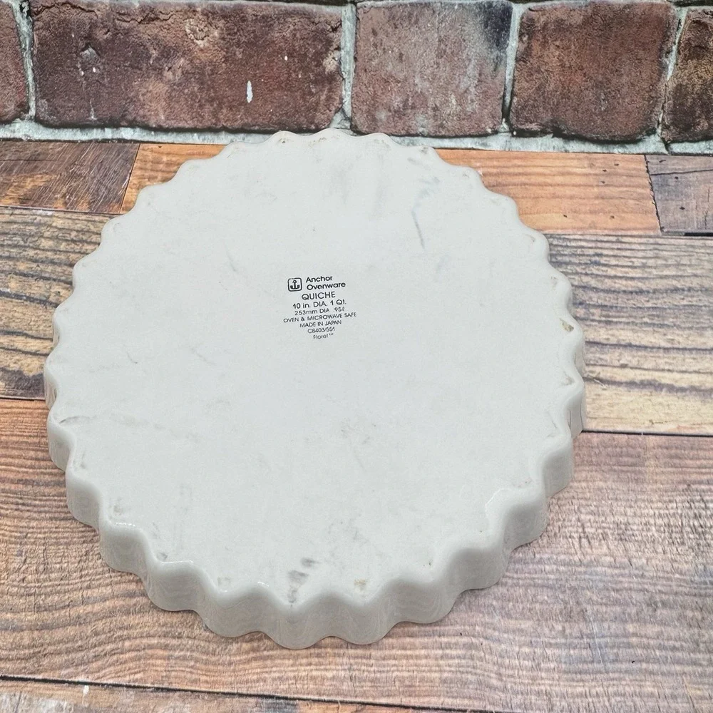 Anchor Ovenware Ceramic Quiche Pie Tart Floret Dish Pan Vtg Botanical Cottage